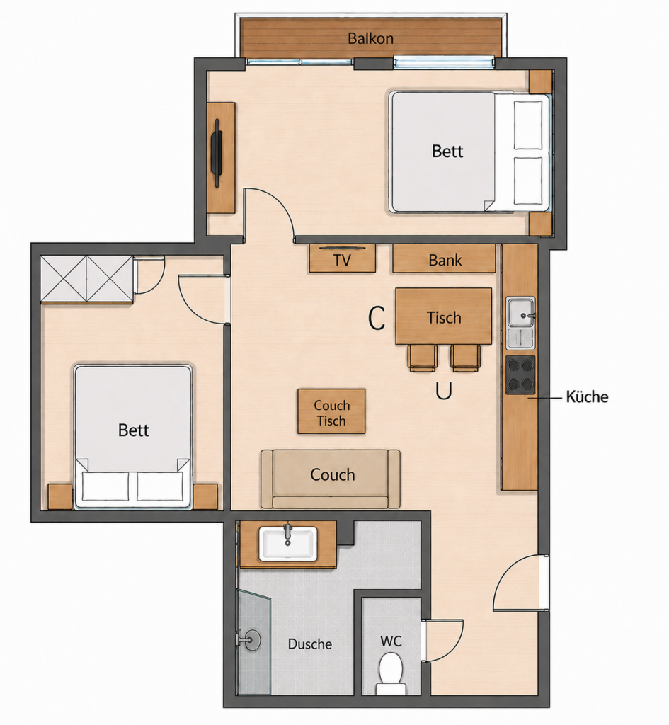 Grundriss des Apartments Comfort am Hauserhof Nassfeld