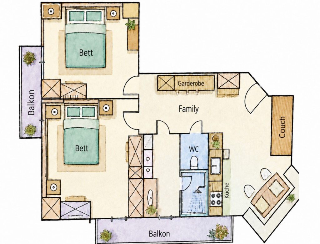 Grundriss des Family Apartments am Hauserhof Nassfeld